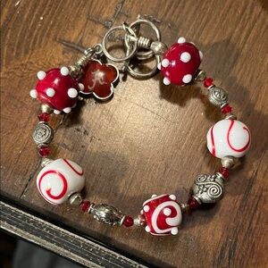 Red and White Alabama Beaded Charm Bracelet 522